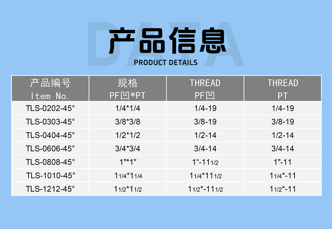TLS-45°美制弯力古参数
