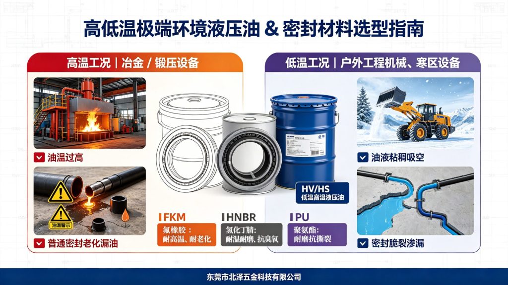 在极端温度环境下,如何选择液压油和密封材料