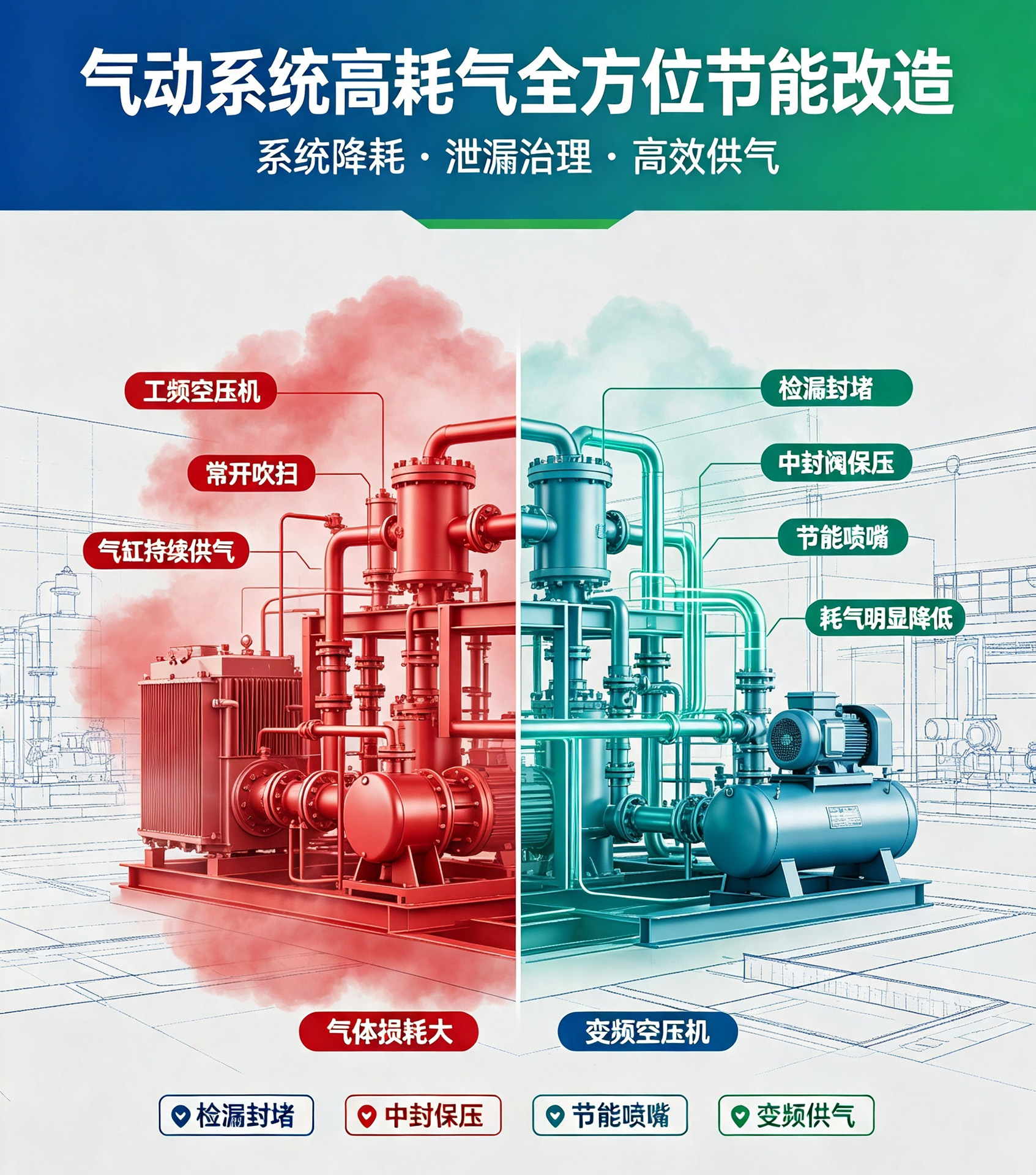 气动系统耗气量大，如何改造节能？