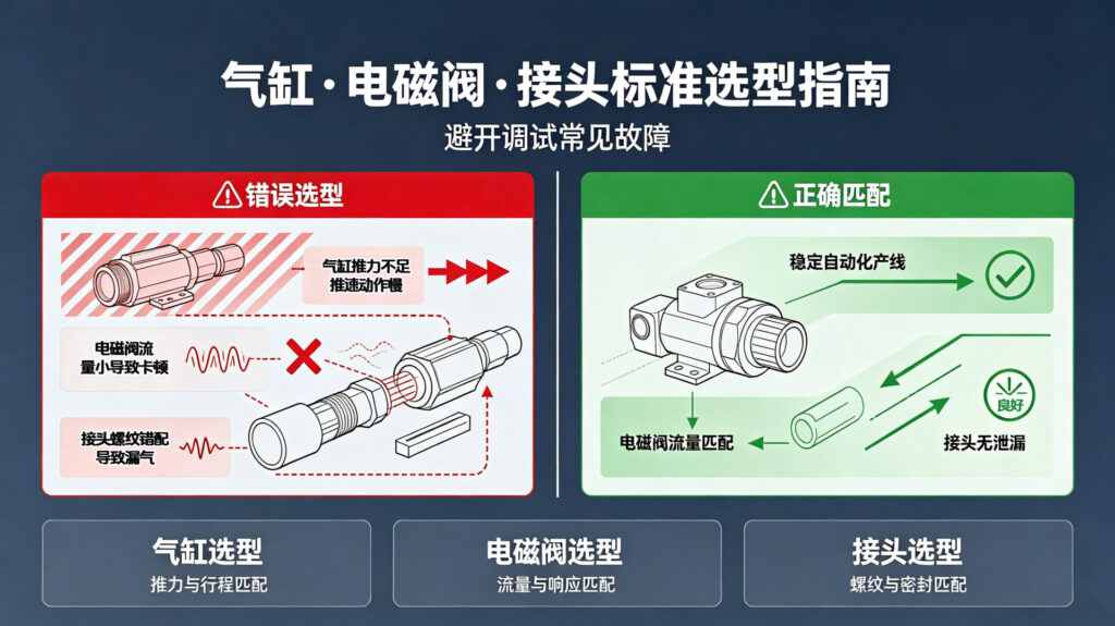 调试总出故障?气缸、电磁阀、接头选型很多人踩坑